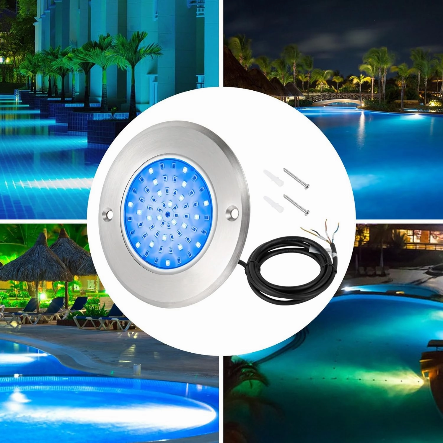 Eapmic 12V 6W Pool Light Underwater Color-Change LED Lights RGB IP68 Without Remote(6W)