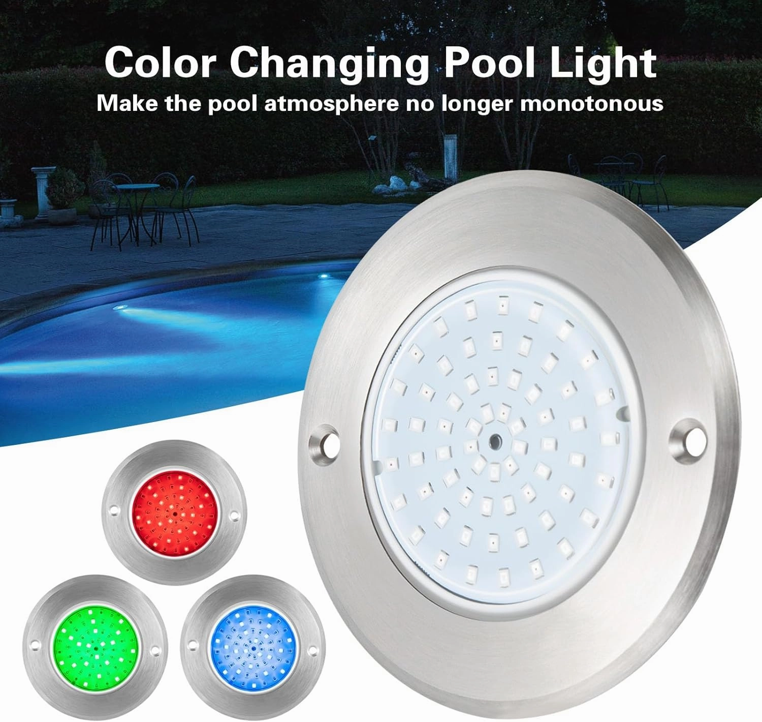 Eapmic 12V 6W Pool Light Underwater Color-Change LED Lights RGB IP68 Without Remote(6W)