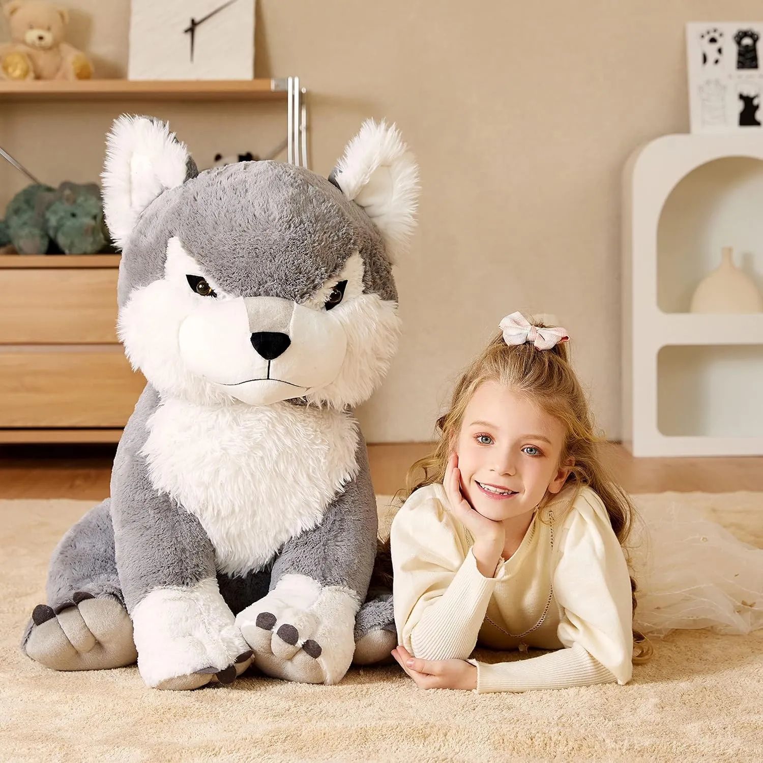 EARTHSOUND Giant Wolf Stuffed Animal Plush Toy,23" Large Jumbo Cute Soft Toys,Big Size Huge Fluffy Plushy Oversized Fat Plushie,Gifts for Kids Girlfriend Children (23 inches, Gray)