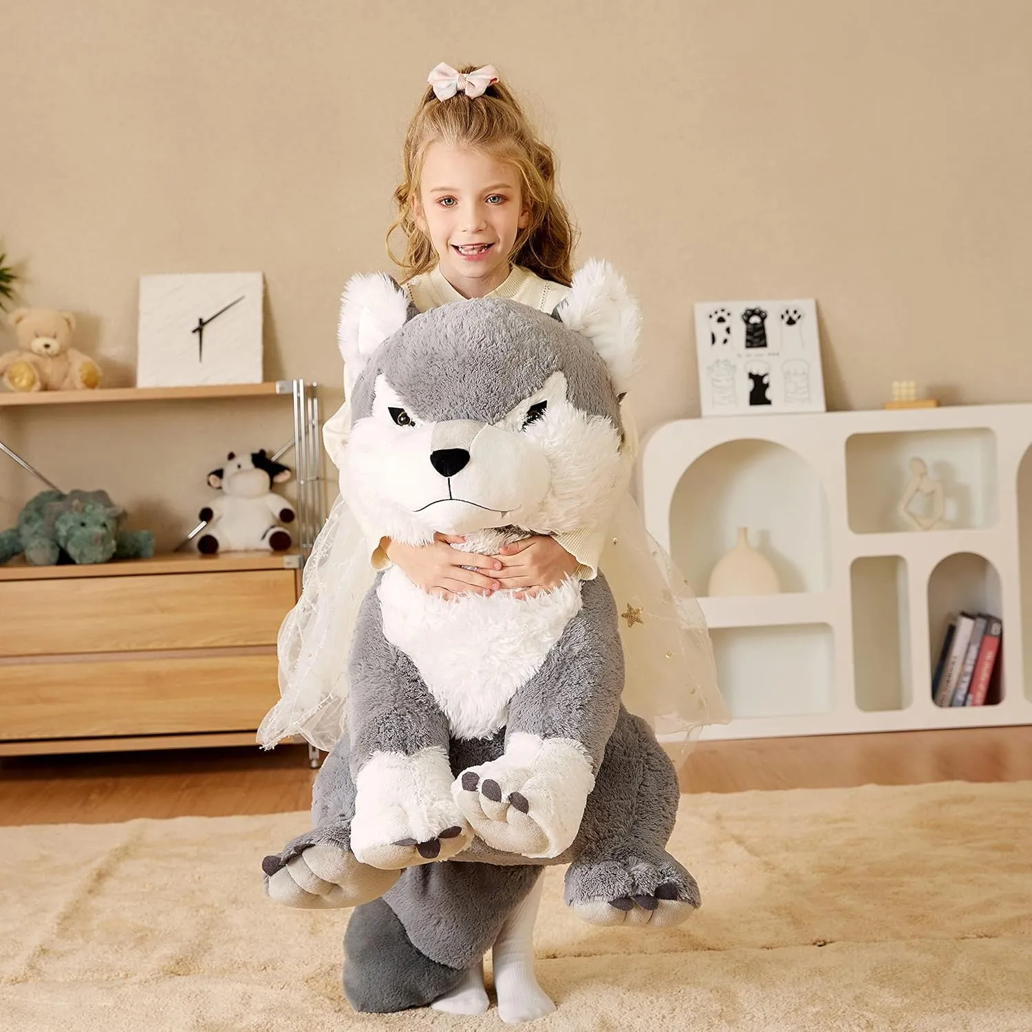 EARTHSOUND Giant Wolf Stuffed Animal Plush Toy,23" Large Jumbo Cute Soft Toys,Big Size Huge Fluffy Plushy Oversized Fat Plushie,Gifts for Kids Girlfriend Children (23 inches, Gray)