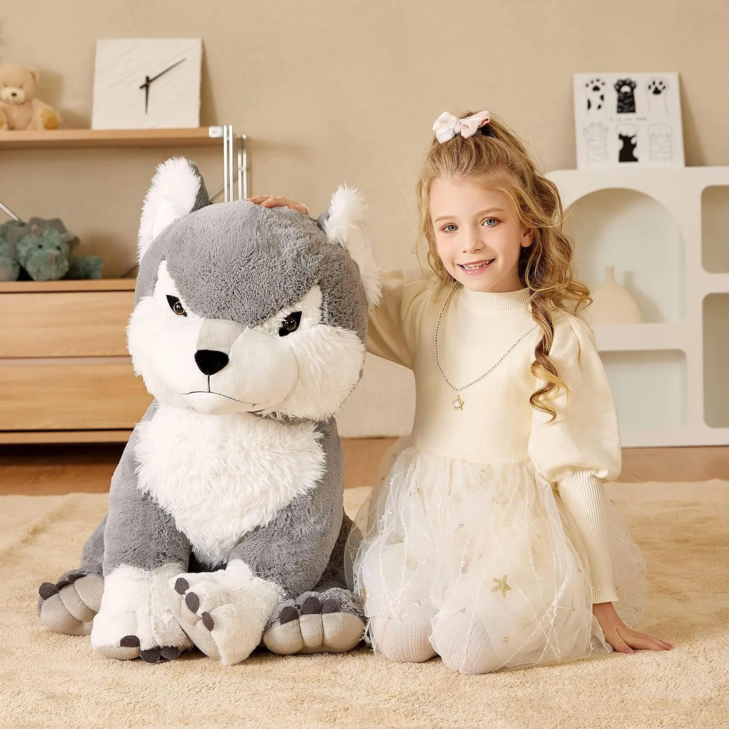EARTHSOUND Giant Wolf Stuffed Animal Plush Toy,23" Large Jumbo Cute Soft Toys,Big Size Huge Fluffy Plushy Oversized Fat Plushie,Gifts for Kids Girlfriend Children (23 inches, Gray)