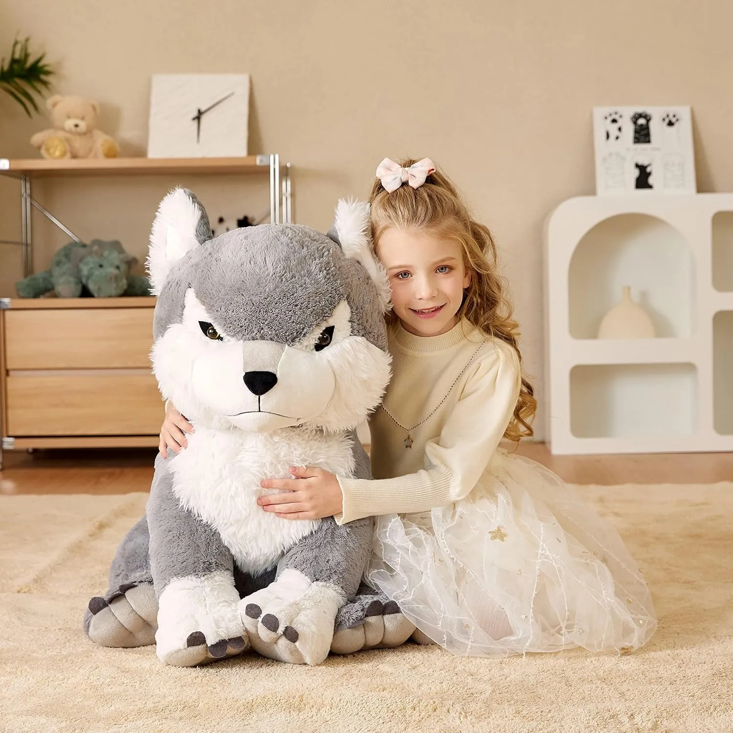EARTHSOUND Giant Wolf Stuffed Animal Plush Toy,23" Large Jumbo Cute Soft Toys,Big Size Huge Fluffy Plushy Oversized Fat Plushie,Gifts for Kids Girlfriend Children (23 inches, Gray)