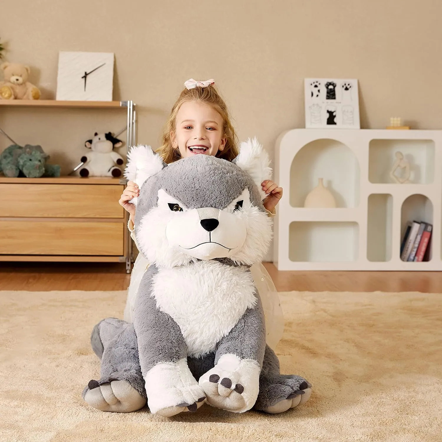 EARTHSOUND Giant Wolf Stuffed Animal Plush Toy,23" Large Jumbo Cute Soft Toys,Big Size Huge Fluffy Plushy Oversized Fat Plushie,Gifts for Kids Girlfriend Children (23 inches, Gray)