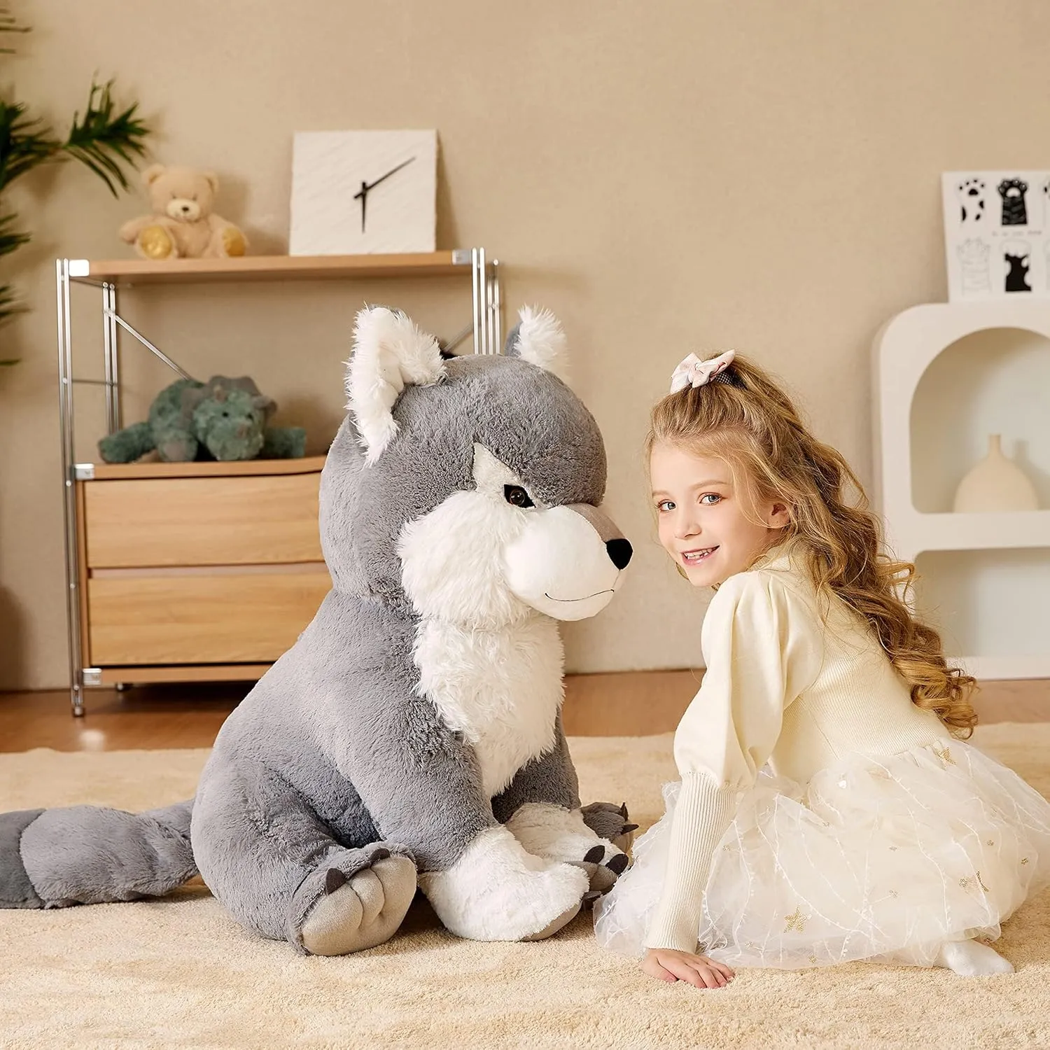 EARTHSOUND Giant Wolf Stuffed Animal Plush Toy,23" Large Jumbo Cute Soft Toys,Big Size Huge Fluffy Plushy Oversized Fat Plushie,Gifts for Kids Girlfriend Children (23 inches, Gray)