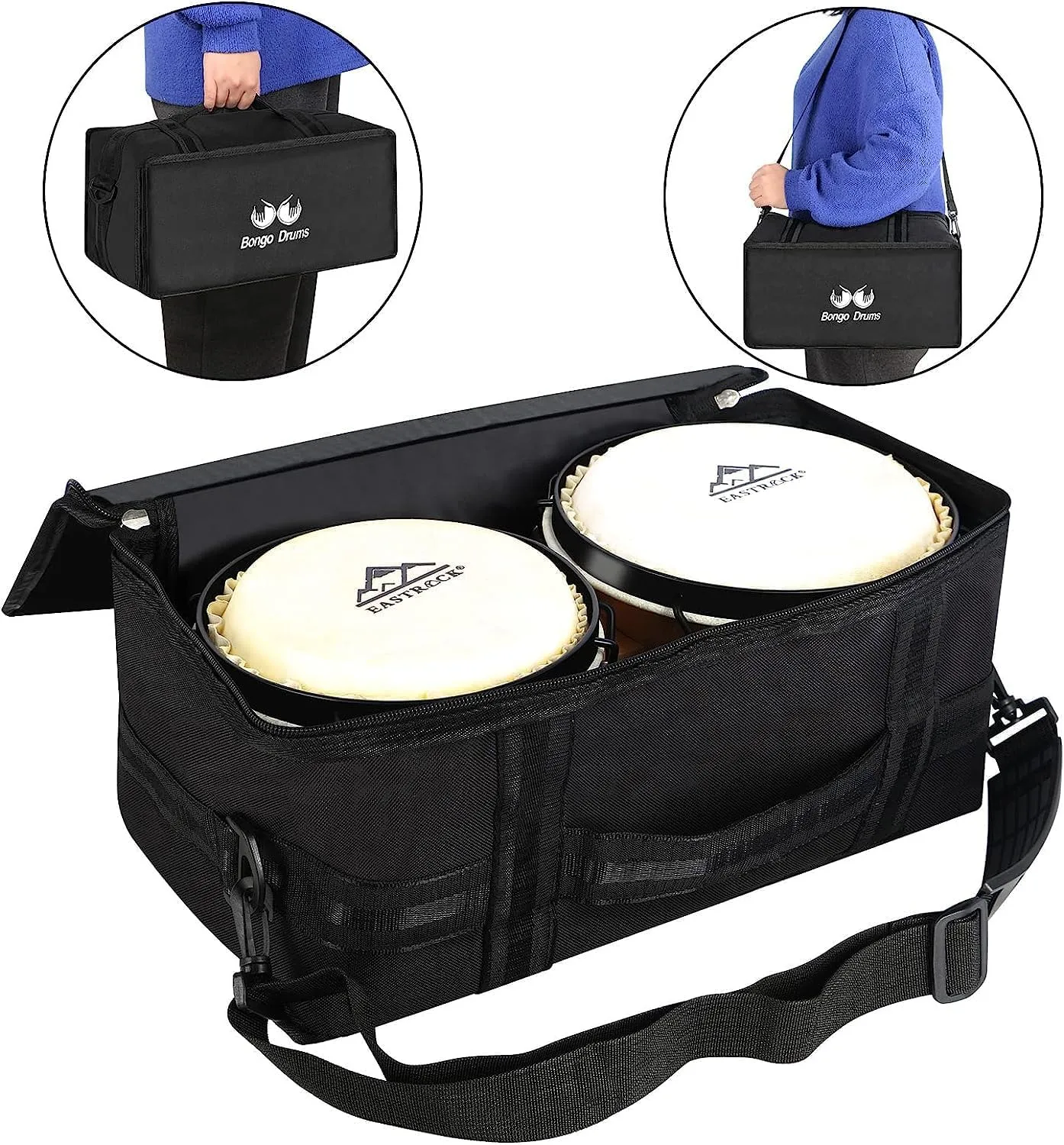 EastRock Bongo Drum 6” and 7” Set for Adults Kids Beginners Professionals Tunable Wood and Metal Drum Percussion Instruments with Bag and Tuning Wrench