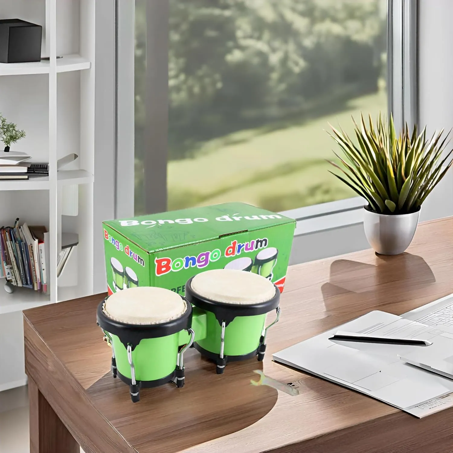 EastRock Green Bongo Drum 4” and 5” Set for Adults,Beginners,Percussion Bongos Drum With Tuning Wrench(Green)