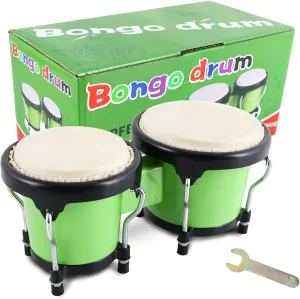 EastRock Green Bongo Drum 4” and 5” Set for Adults,Beginners,Percussion Bongos Drum With Tuning Wrench(Green)