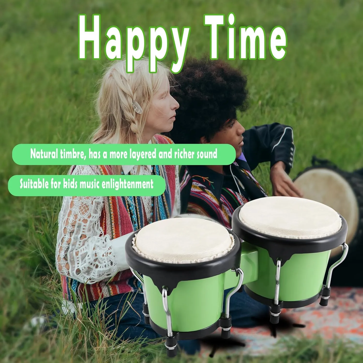 EastRock Green Bongo Drum 4” and 5” Set for Adults,Beginners,Percussion Bongos Drum With Tuning Wrench(Green)