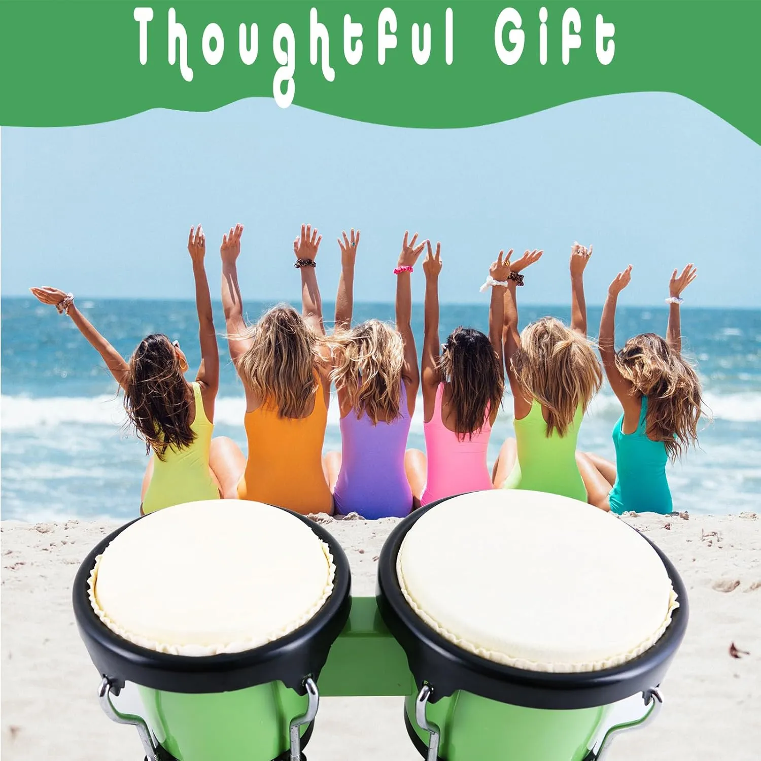 EastRock Green Bongo Drum 4” and 5” Set for Adults,Beginners,Percussion Bongos Drum With Tuning Wrench(Green)