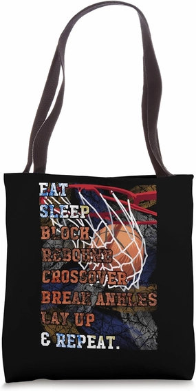 Eat Sleep Block Rebound Crossover Break Ankles Basketball Tote Bag