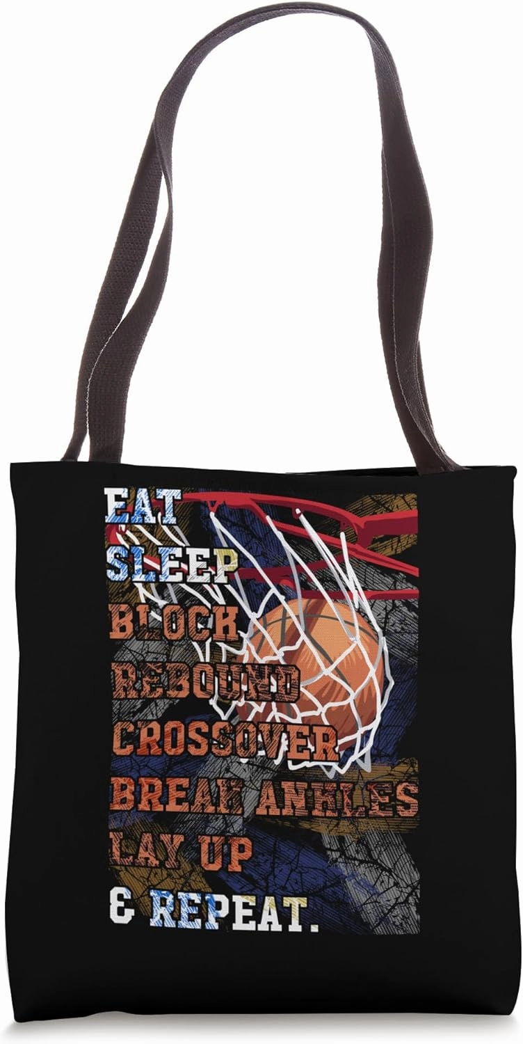 Eat Sleep Block Rebound Crossover Break Ankles Basketball Tote Bag