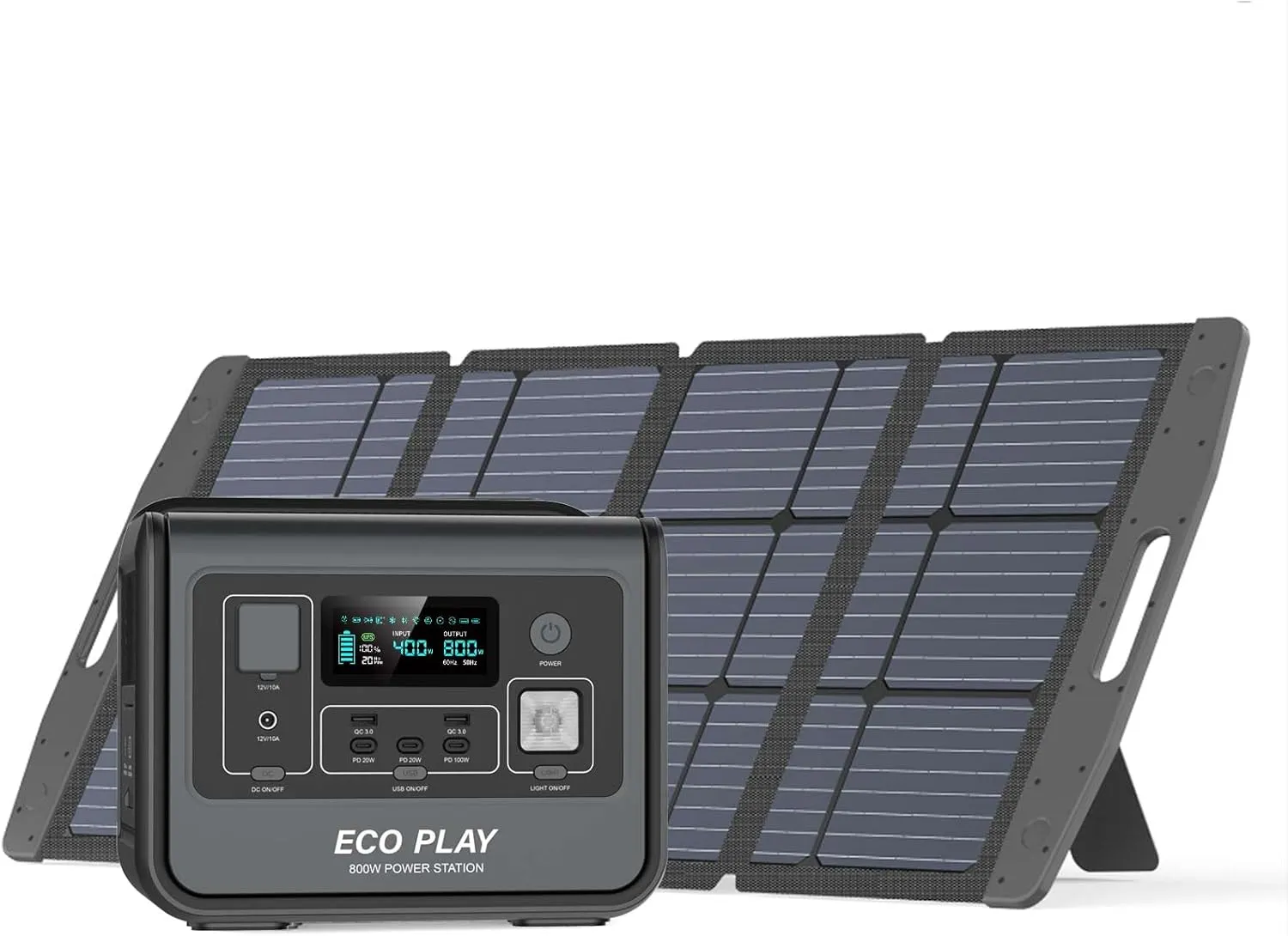 Eco Play Portable Power Station EP800, 512Wh LiFePO4 Battery Backup, AC 800W(1200W Max), Fast Charging in 1.5H, 8 Outputs, UPS, LED Light, Outdoor Generator for Camping, RV, Home, Emergency
