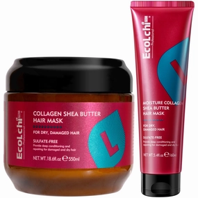 Ecolchi Collagen Hair Mask Set Deep Repair Conditioning Moisture Collagen Shea Butter Hair Treatment for Dry and Damaged Hair All Hair Types 550ml 160ml