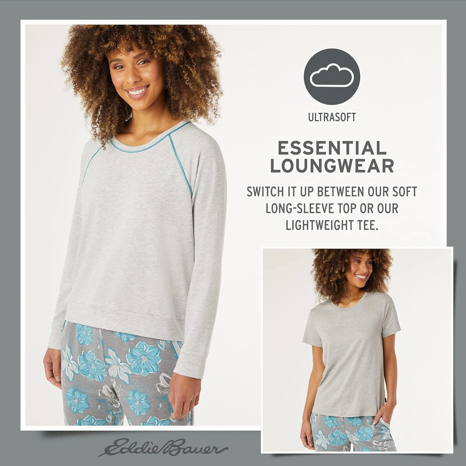 Eddie Bauer 4pc Women's Pajama Sets - Long Sleeve & Jogger Pajama Set for Women - Womens Pajama Sets Shorts & Crewneck Top