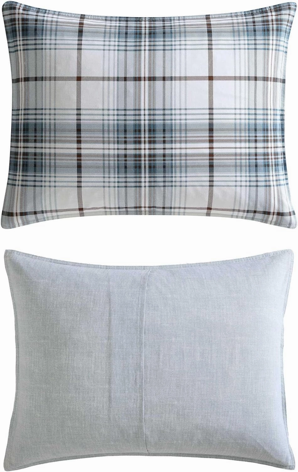 Eddie Bauer - Queen Comforter Set, Reversible Cotton Bedding with Matching Shams, Plaid Home Decor (Alder Blue/Grey, Queen)