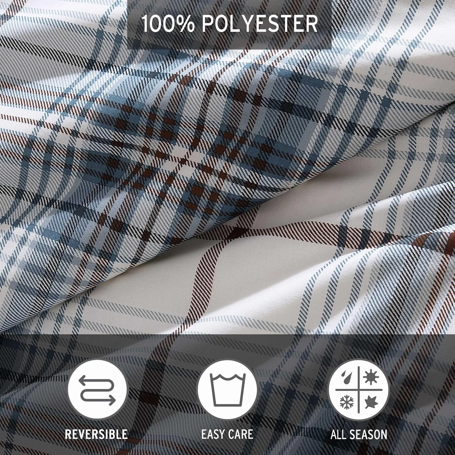 Eddie Bauer - Queen Comforter Set, Reversible Cotton Bedding with Matching Shams, Plaid Home Decor (Alder Blue/Grey, Queen)