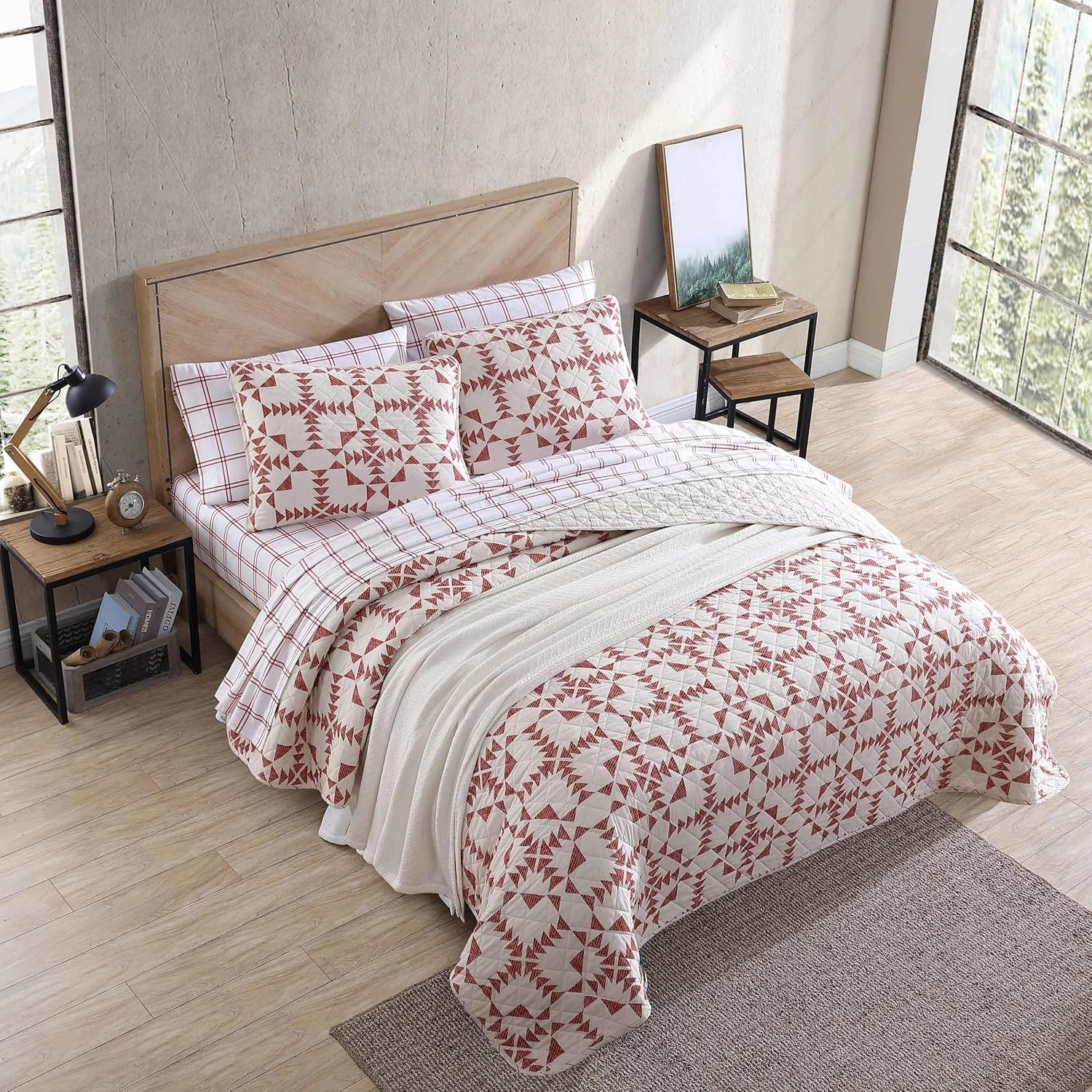 Eddie Bauer- King Quilt Set, Cotton Reversible Bedding Set, All Season Lodge Home Décor (Arrowhead Red, King)