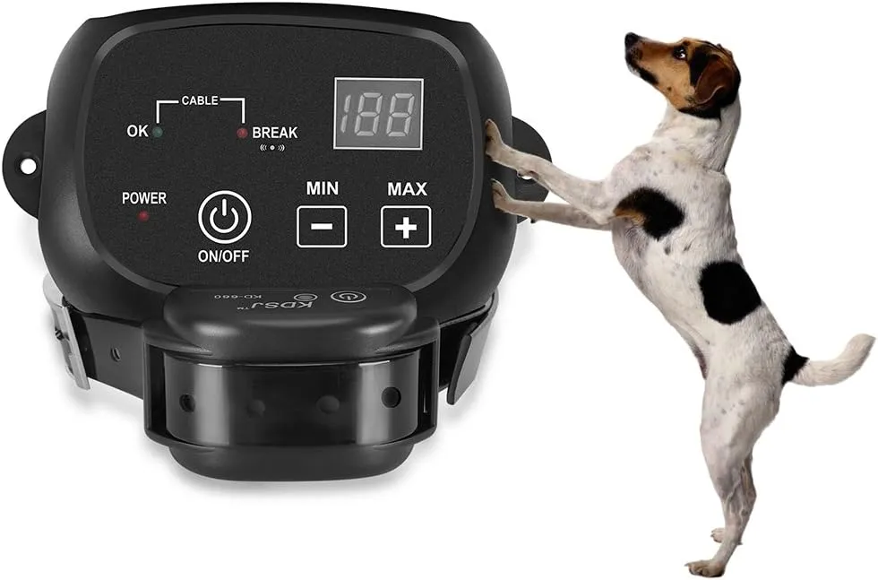 Electric Dog Fence, Wired Pet Containment System, Aboveground/Underground Installation, 650 Ft Wire, IP66 Waterproof Rechargeable Collar, Shock/Tone Correction, 1 Collar
