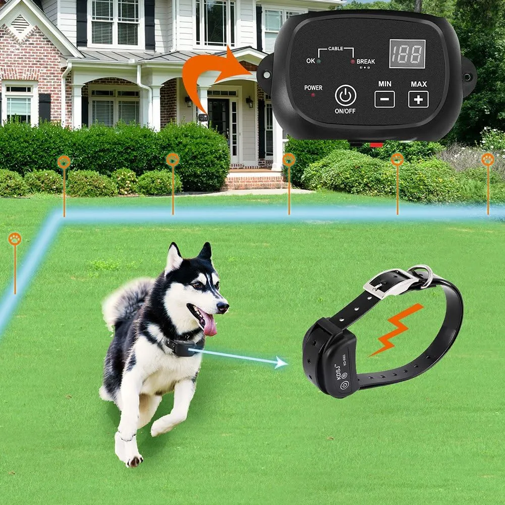 Electric Dog Fence, Wired Pet Containment System, Aboveground/Underground Installation, 650 Ft Wire, IP66 Waterproof Rechargeable Collar, Shock/Tone Correction, 1 Collar