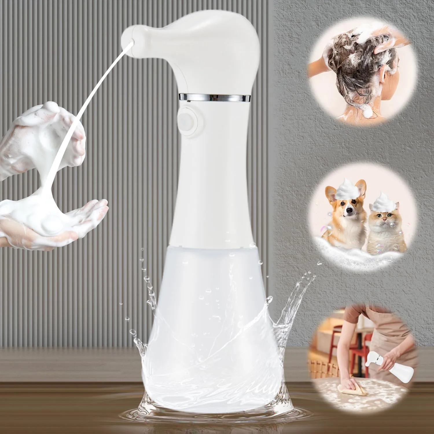 Electric Foaming Soap Dispenser,IPX7 Dog Shampoo Sprayer,400ML Capacity Pet Shower Bath Supplies Automatic Foaming Machine for Dog Deep Cleaning,Kitchen Dish Wash,Bathroom Floor Wash,Window Cleaning