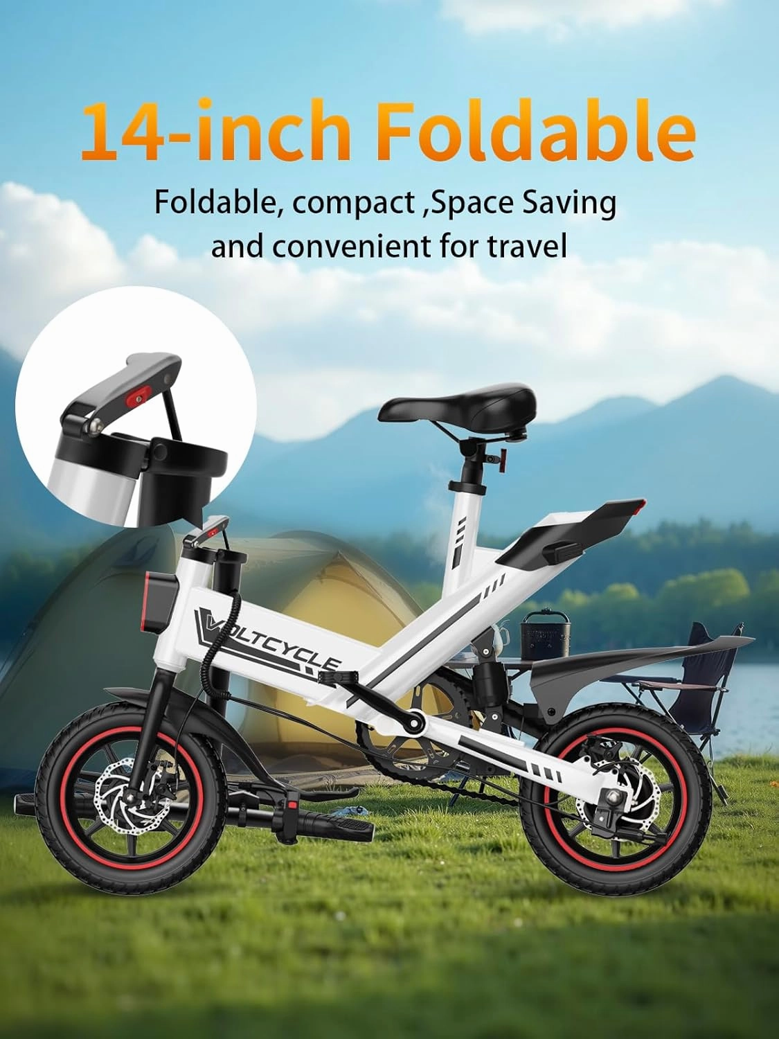 Electric Bike for Adults Teens, 14" Folding Electric Bicycle,Commuter City E-Bike with 350W Motor and 36V 10.4Ah Battery,3 Levels Assist, Dual Disc Brakes,40 Miles PAS Range Mini E Bikes