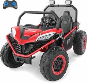 ELEMARA 2 Seater Ride on Toys for Big Kids,12V Battery Powered Off-Road UTVl4WD Ride on Car with Remote Control,LED Lights,Bluetooth,Adjustable 3 Speeds,20" Wider Seater for 3-8 Boys&Girls,Red