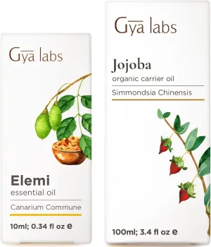 Elemi Essential Oil for Skin (0.34 fl oz) & Jojoba Oil for Hair (3.4 fl oz) Set - 100% Natural Aromatherapy Grade Essential Oils Set - Gya Labs