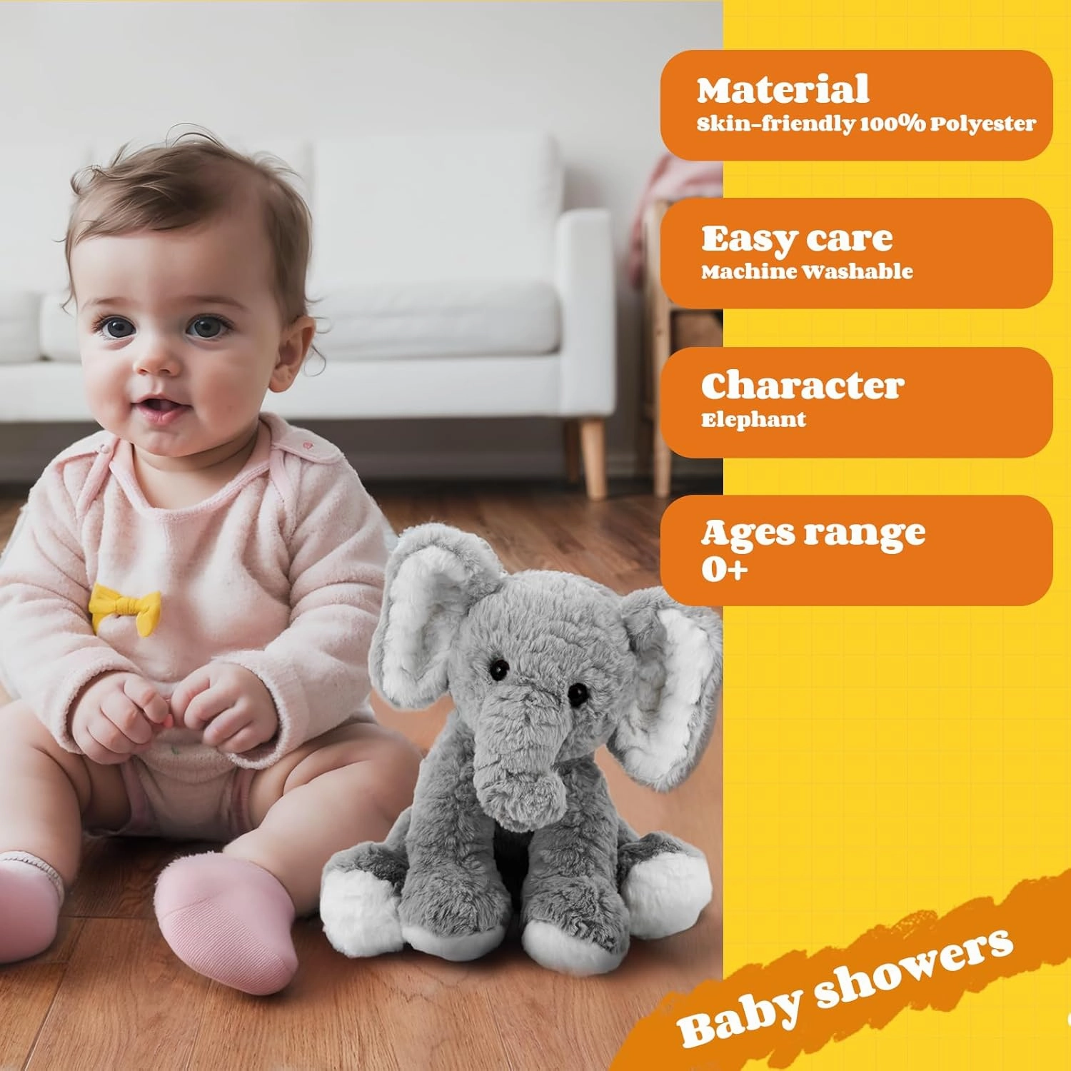 Elephant Stuffed Animals Soft Plush Toy for Baby Girls Boys,12" Grey Soft Small Stuffed Elephant Huggable Gifts for Birthday
