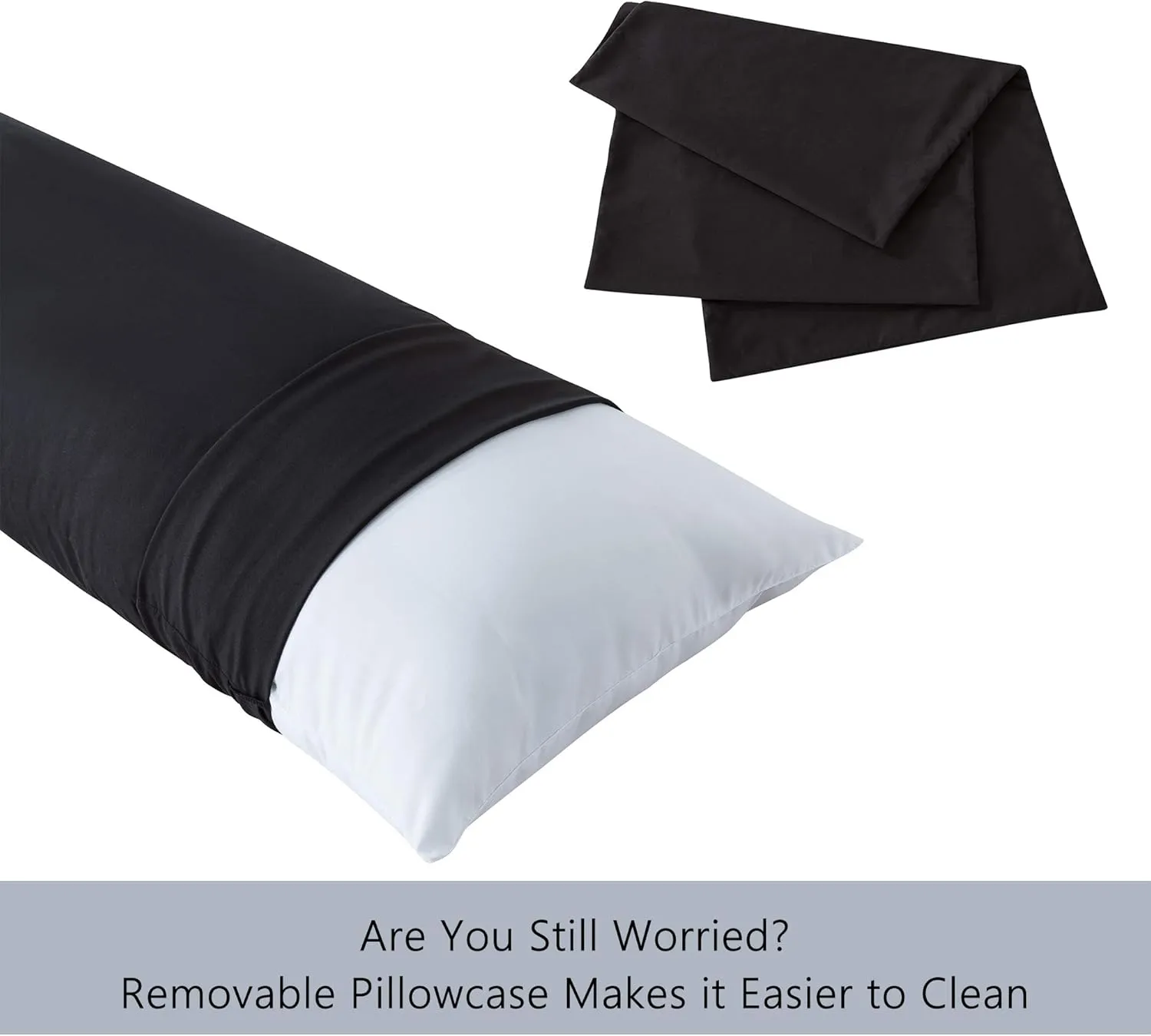 ELNIDO QUEEN Body Pillow with Pillowcase - Soft Long Bed Pillow for Adults - Breathable Full Body Pillow Insert for Sleeping, 20x54inches, Black