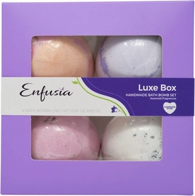 Enfusia 4 Pack Bath Bomb Gift Set - 4 Fragrant Handmade Bath Bombs for Women & Men - Relaxing, Rejuvenating, Beautifully Scented & Packaged - Aromatherapy Gifts for Friends, Bridesmaids and Self-Care