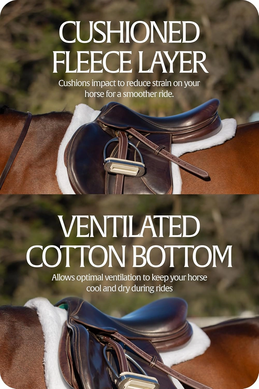 Equinavia Eidsvoll Close Contact English Saddle Pad | Horse Saddle Pad with Shock Absorbing Fleece Top | Hook & Loop Billet Straps, Secure Fit | Breathable for All Riding Styles