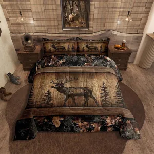 Erosebridal Camo Moose Bed In A Bag 7 Piece Rustic Tree Camouflage Bedding Set Queen Woodland Hunting Animal Comforter Set With Sheets For Kids Adults Farmhouse Wood Board Pine Tree Wildlife Bed Set