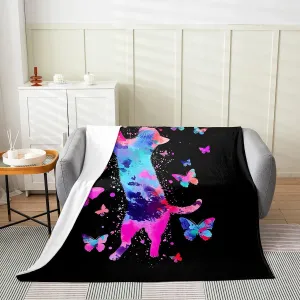 Erosebridal Cute Cat Soft Blanket,Pink Blue Butterfly Throw Blanket Throw 50X60,Modern Aesthetic Art Fleece Blanket,Abstract Graffiti Tie Dyeing Fuzzy Blanket for Kids Boys Girls Youth,Lightweight