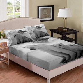Erosebridal Polar Bear Bedding Set Deep Pocket, Arctic Scenery Bed Set Full Size, Natural Iceberg Pattern Fitted Sheet for Kids Boys Adult, Cute Animal Bed Cover for Living Room, Grey White