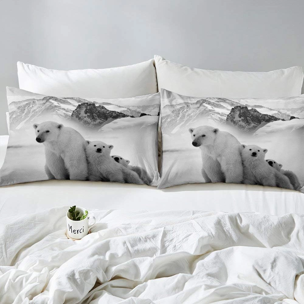 Erosebridal Polar Bear Bedding Set Deep Pocket, Arctic Scenery Bed Set Full Size, Natural Iceberg Pattern Fitted Sheet for Kids Boys Adult, Cute Animal Bed Cover for Living Room, Grey White