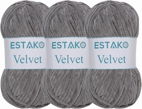 Estako Velvet (3- Skeins Pack) Chenille Blanket amigurumi Yarn for Crocheting and Knitting Super Bulky 3x100 gr (3x132 yds) (1140 - Grey)