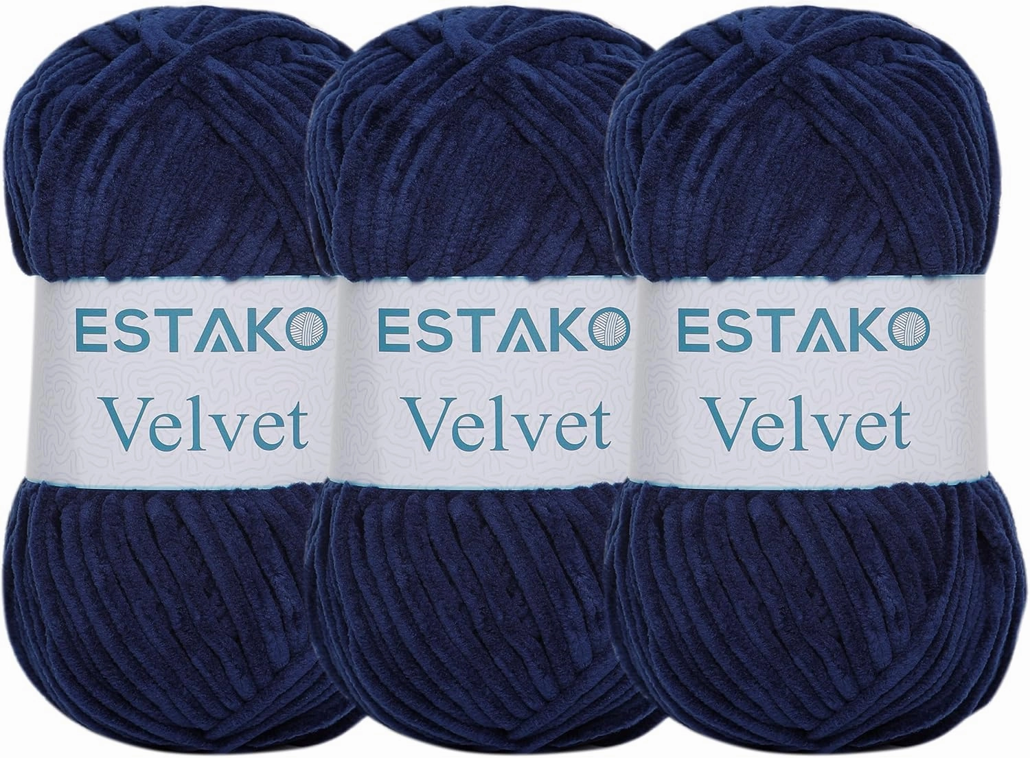 Estako Velvet (3- Skeins Pack) Chenille Blanket amigurumi Yarn for Crocheting and Knitting Super Bulky 3x100 gr (3x132 yds) (1210 - Navy Blue)
