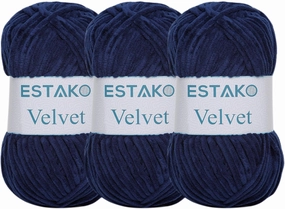 Estako Velvet (3- Skeins Pack) Chenille Blanket amigurumi Yarn for Crocheting and Knitting Super Bulky 3x100 gr (3x132 yds) (1210 - Navy Blue)