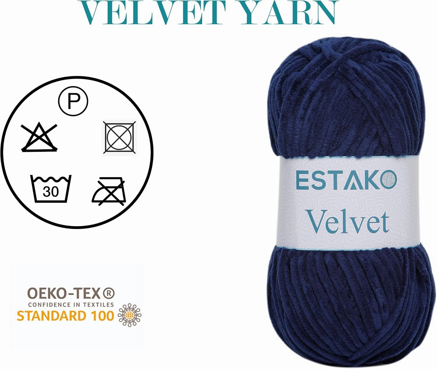 Estako Velvet (3- Skeins Pack) Chenille Blanket amigurumi Yarn for Crocheting and Knitting Super Bulky 3x100 gr (3x132 yds) (1210 - Navy Blue)