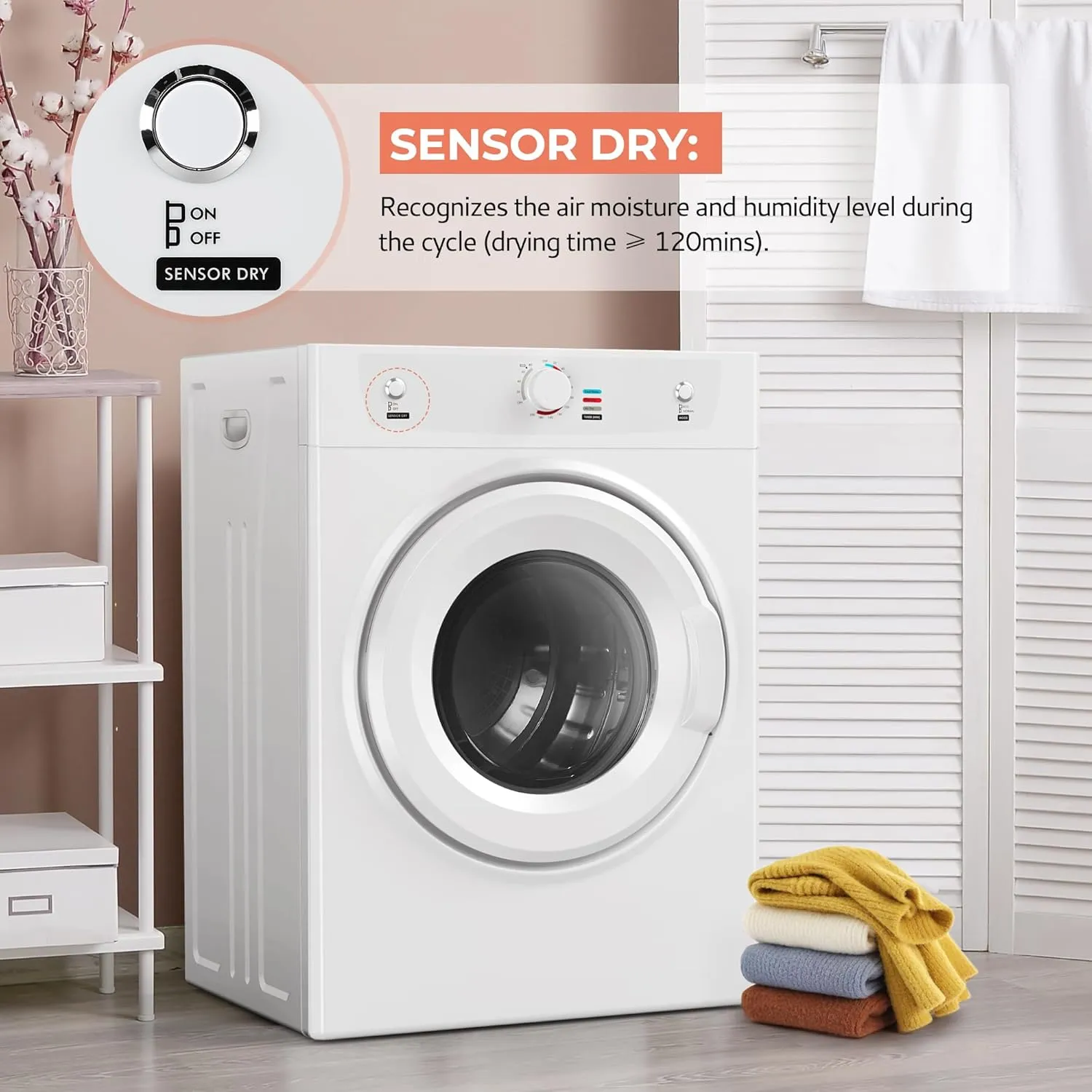 Euhomy Dryer, 3.5 Cu. Ft. 1500W Clothes Dryer, Stainless Steel Tumble Dryer with Exhaust Hose for Home, Apartment, Dorm, White