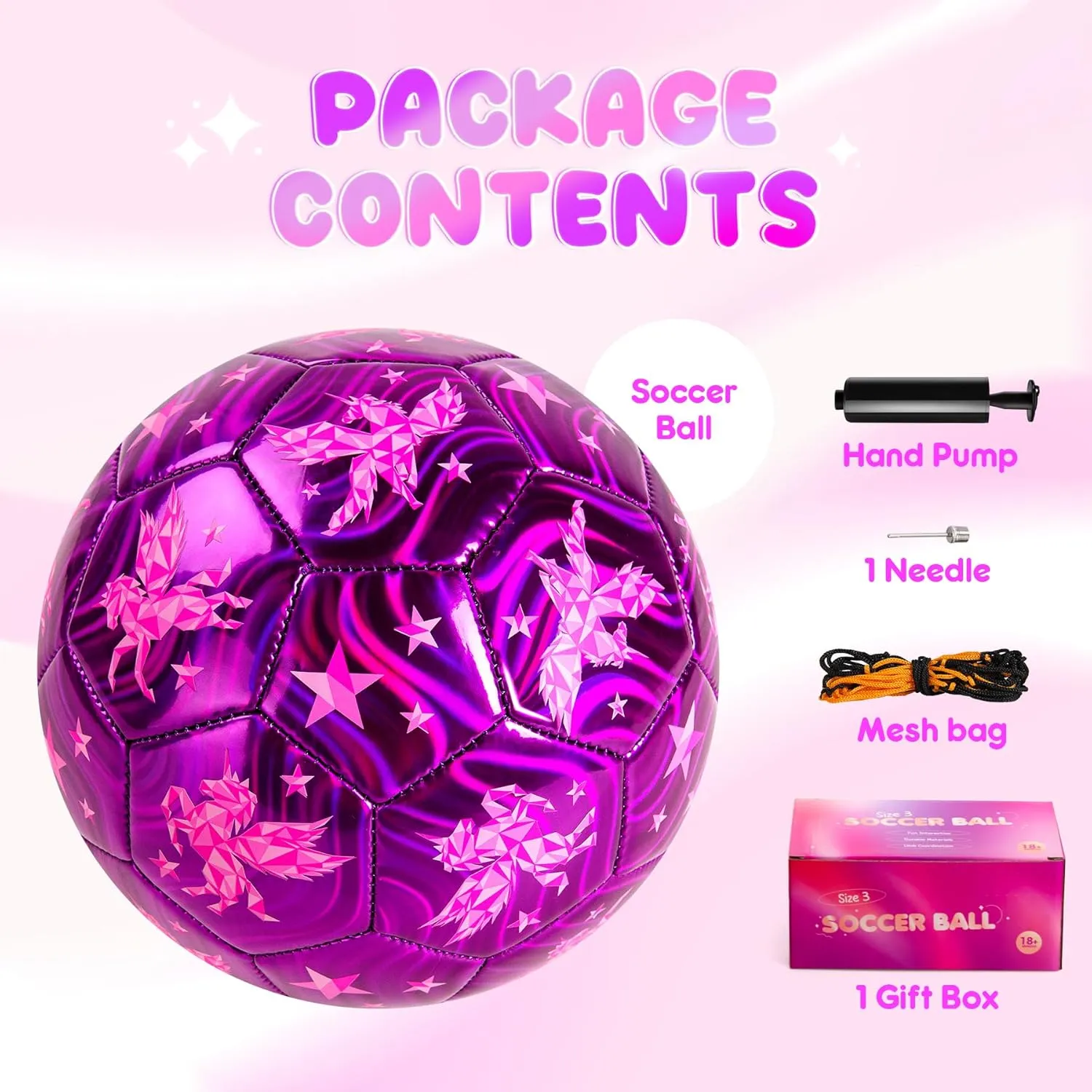EVERICH Soccer Ball Size 2/3/4/5 for Toddlers & Kids - Shiny Unicorn Dinosaur Cute Design - Small Soccer Ball with Pump- Great Gifts for Children Girls Boys 2 3 4 5 6 7 8 9 10 11 12 Years