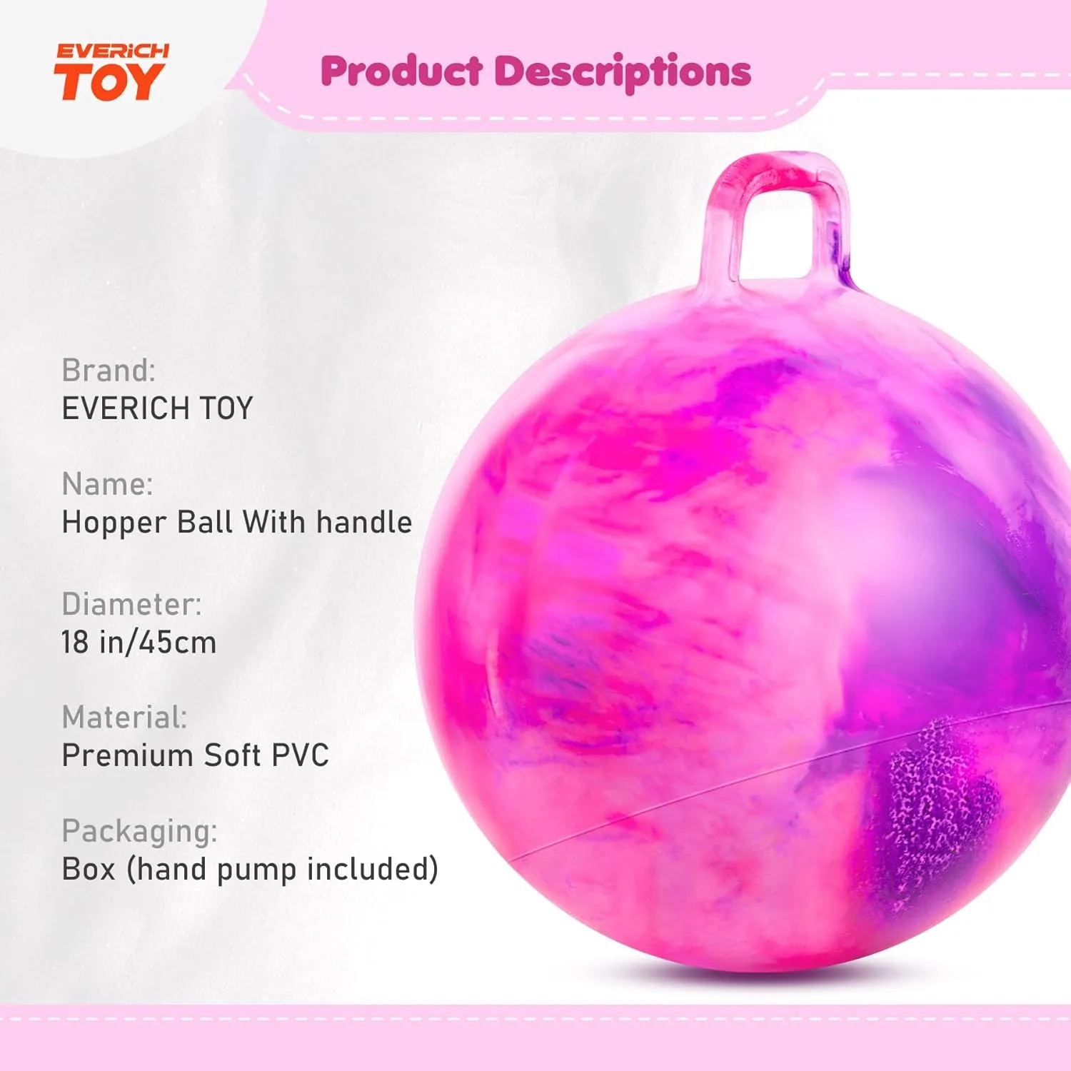 EVERICH TOY Hopper Ball, Clouds Hopping Toys for Kids, 18 Inch Bouncy Ball with Handle, Indoor Outdoor Inflatable Bouncing Hoppity Hop for Boys and Girls Gifts with Pump