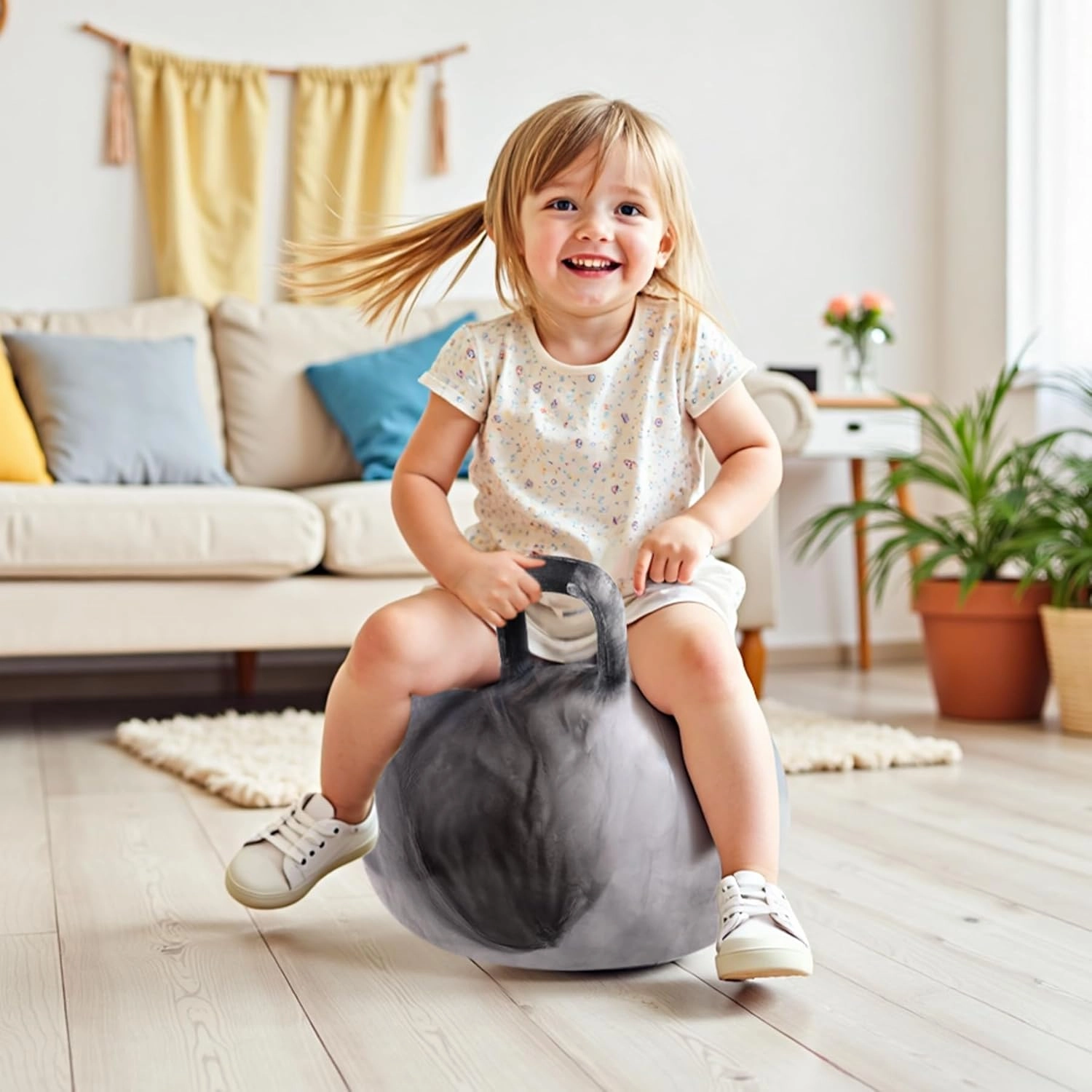 EVERICH TOY Hopper Ball, Clouds Hopping Toys for Kids, 18 Inch Bouncy Ball with Handle, Indoor Outdoor Inflatable Bouncing Hoppity Hop for Boys and Girls Gifts with Pump