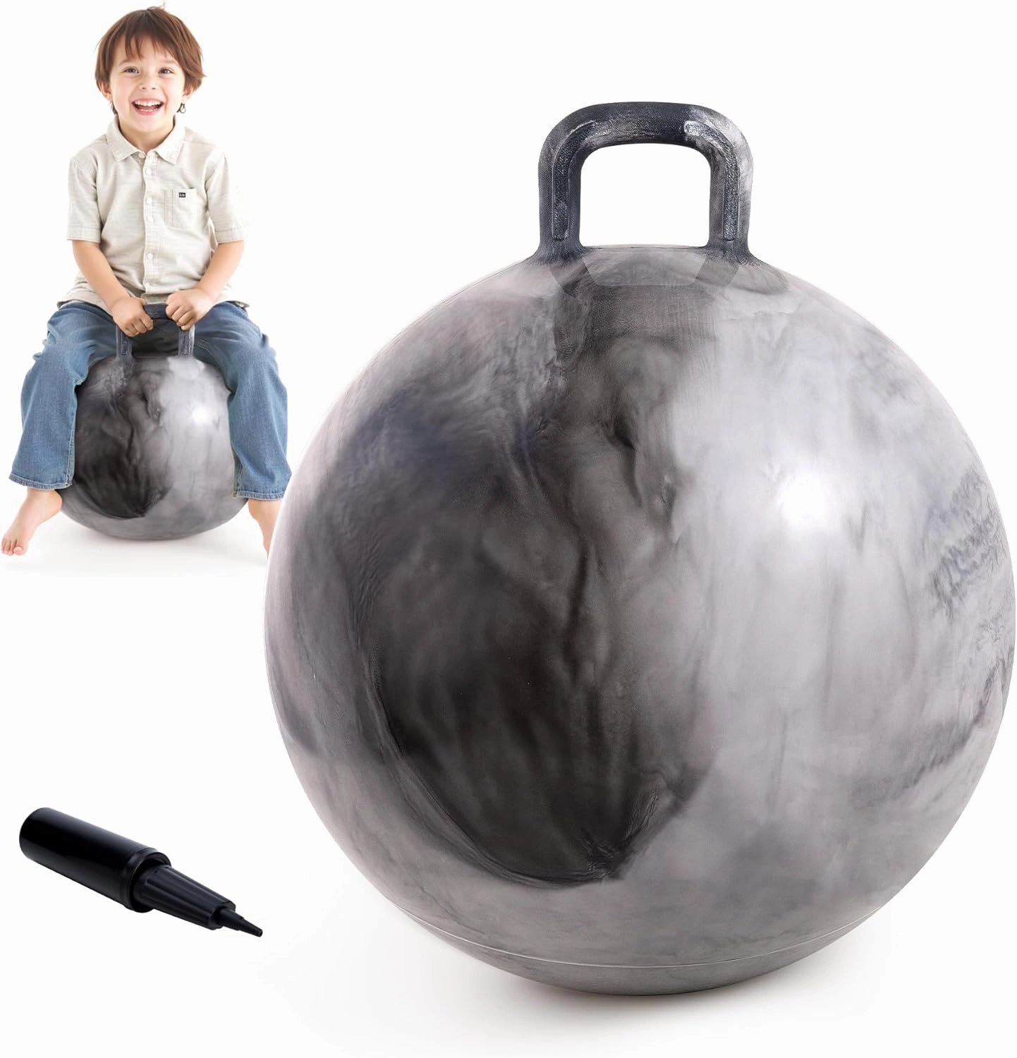 EVERICH TOY Hopper Ball, Clouds Hopping Toys for Kids, 18 Inch Bouncy Ball with Handle, Indoor Outdoor Inflatable Bouncing Hoppity Hop for Boys and Girls Gifts with Pump