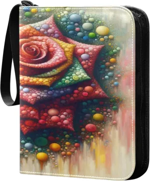 Exnundod Valentines Day Colorful Rose Trading Card Binder for Cards, Bright Card Album 4-Pockets for 400 Cards with Removable Sleeves PU Baseball Card Holder Football Sports Card Collection