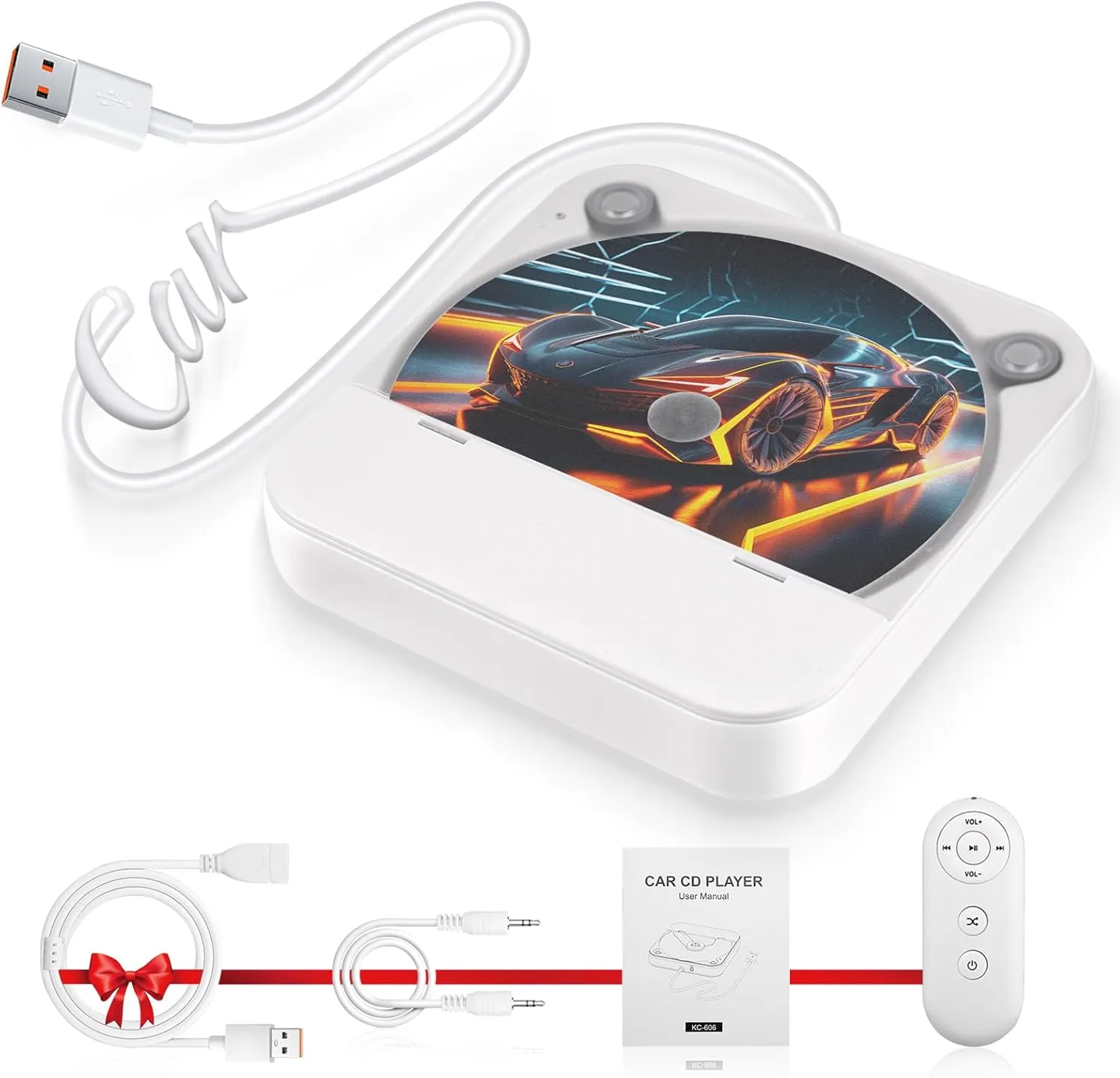 External Portable CD Player for Car - Car CD Player with USB Port AUX Port, Extra USB Extension Cable, Universal USB CD Player for Vehicle, Laptop, TV, Computer, for Android 4.4 and Above Navigation