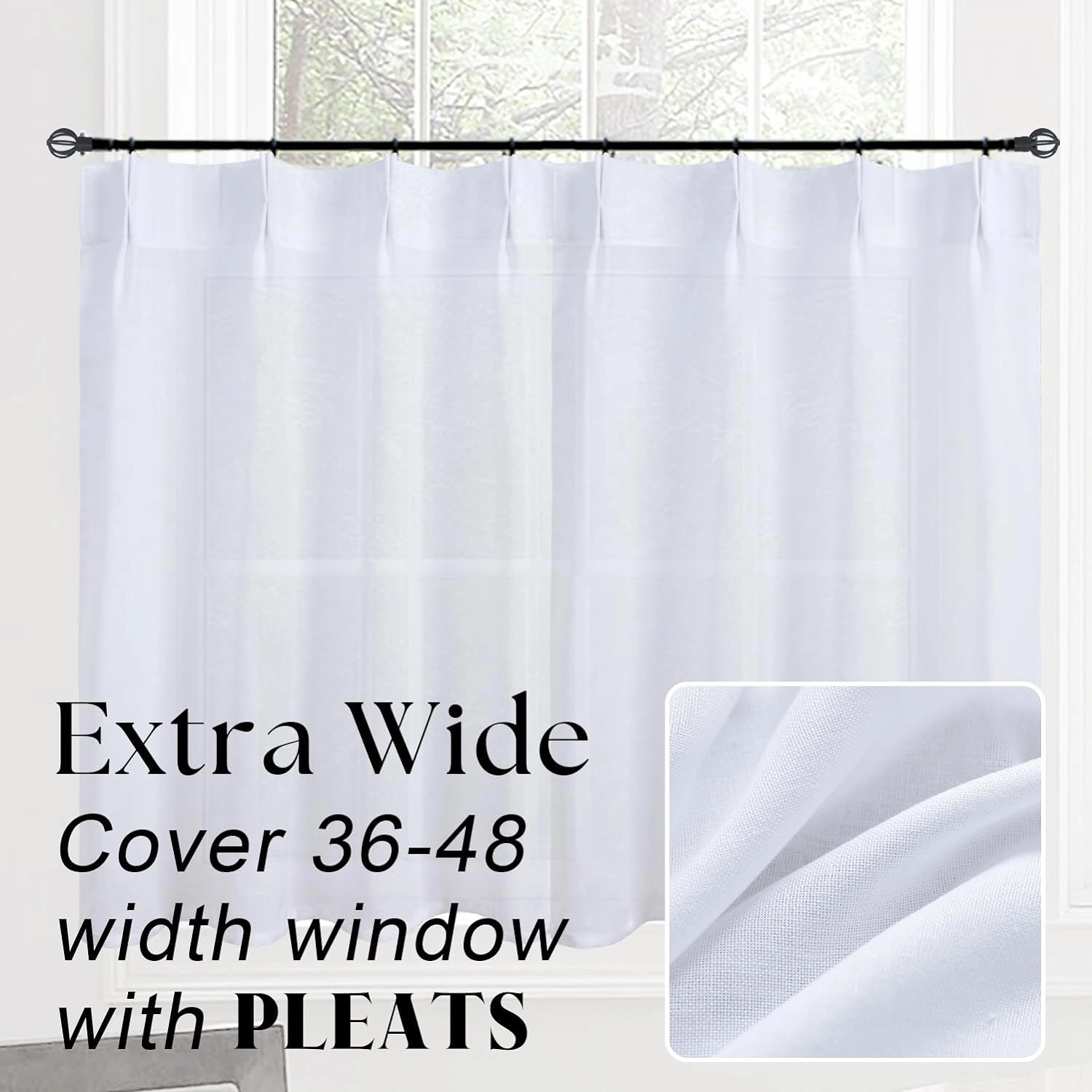 Extra Wide Small Bathroom Curtains Window Rustic White Farmhouse Decor 20 Inch Length Linen Kitchen Curtains