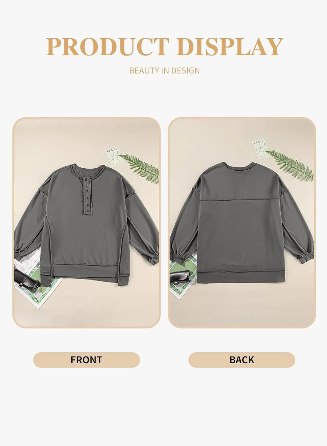 Eytino Women's Plus Size Sweatshirts Button Henley Neck Casual Long Sleeve Oversized Pullover Tops Shirts(1X-5X)