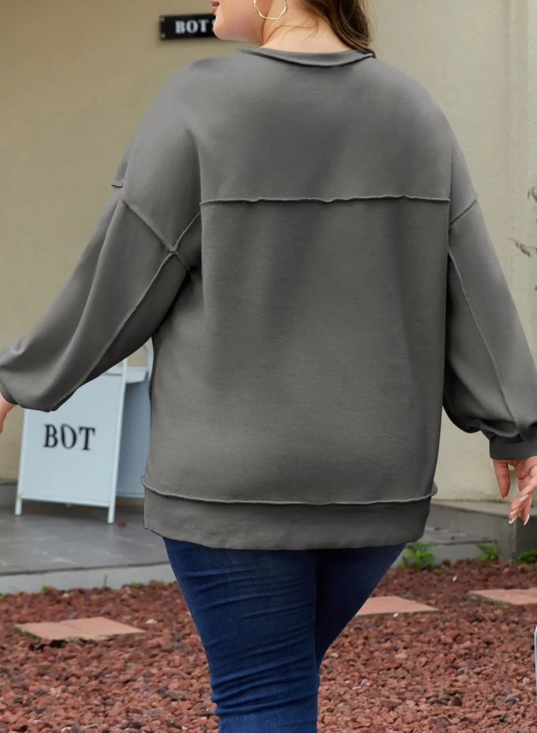 Eytino Women's Plus Size Sweatshirts Button Henley Neck Casual Long Sleeve Oversized Pullover Tops Shirts(1X-5X)