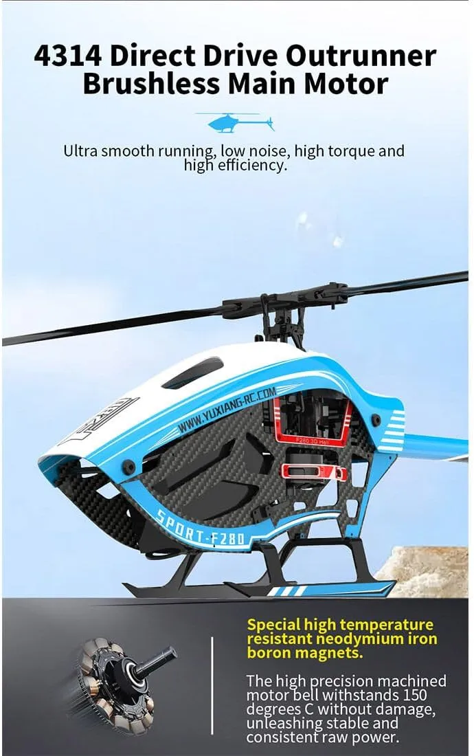 F-280 RC Helicopter for Adults, 2.4G 6CH Remote Control Helicopter RC Aircraft Brushless DD 3D/6G Stunt RC Airplane, RC Military Helicopter RC Flying Plane Model Gift -RTF